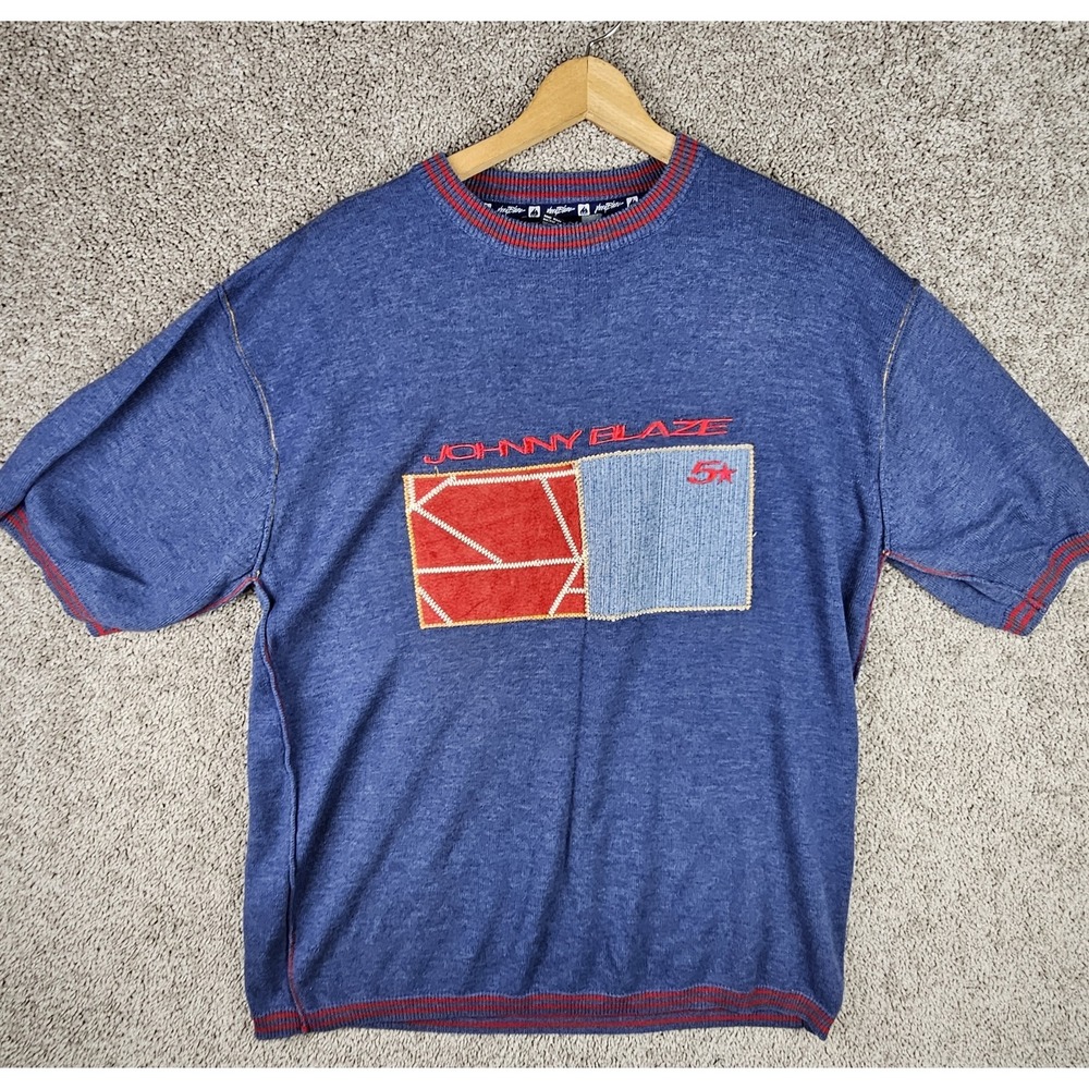 Vintage Johnny Blaze 5 Star‎ Short Sleeve Sweatshirt Sweater Y2K 90s Mens XL
